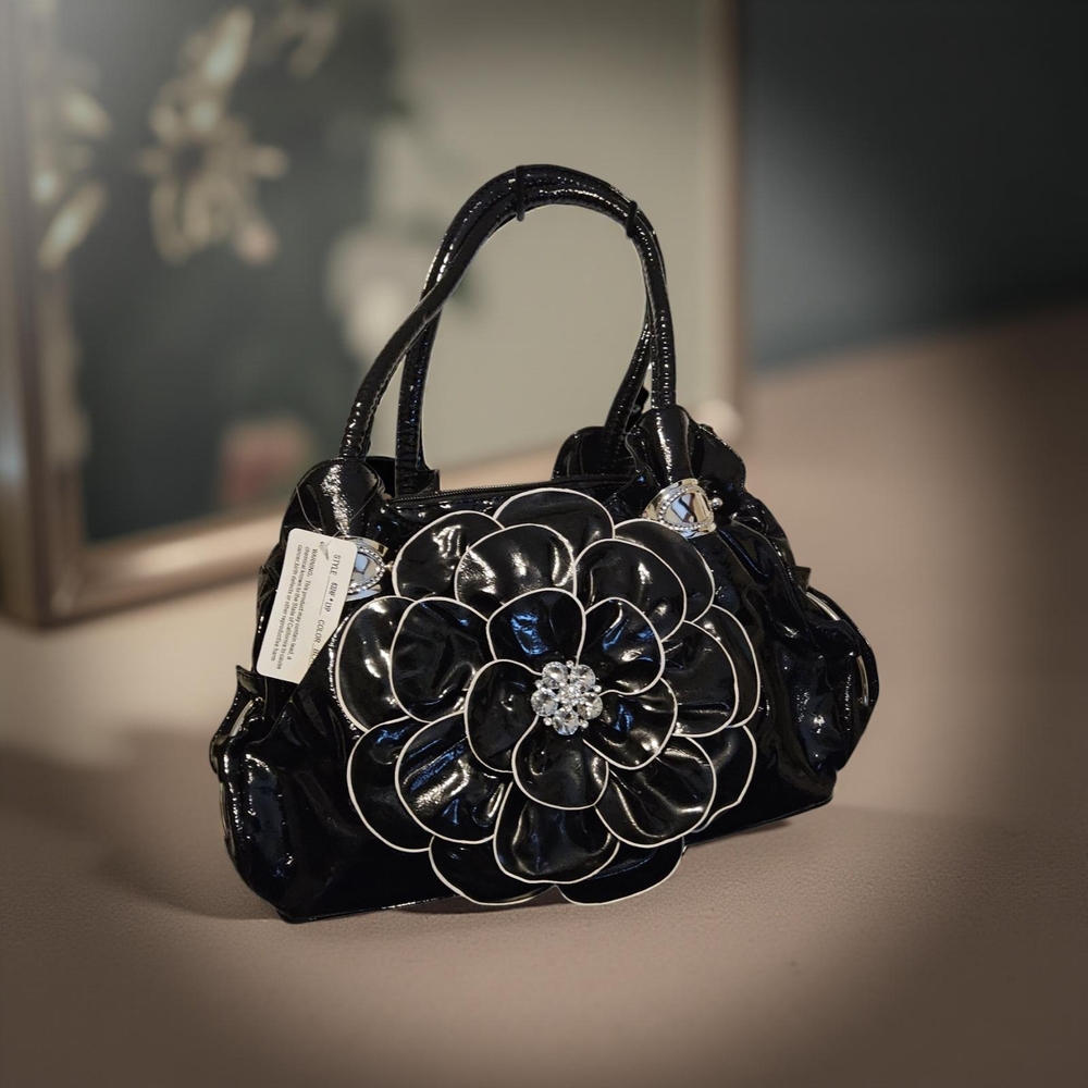 Black Glossy Handbag and Wallet